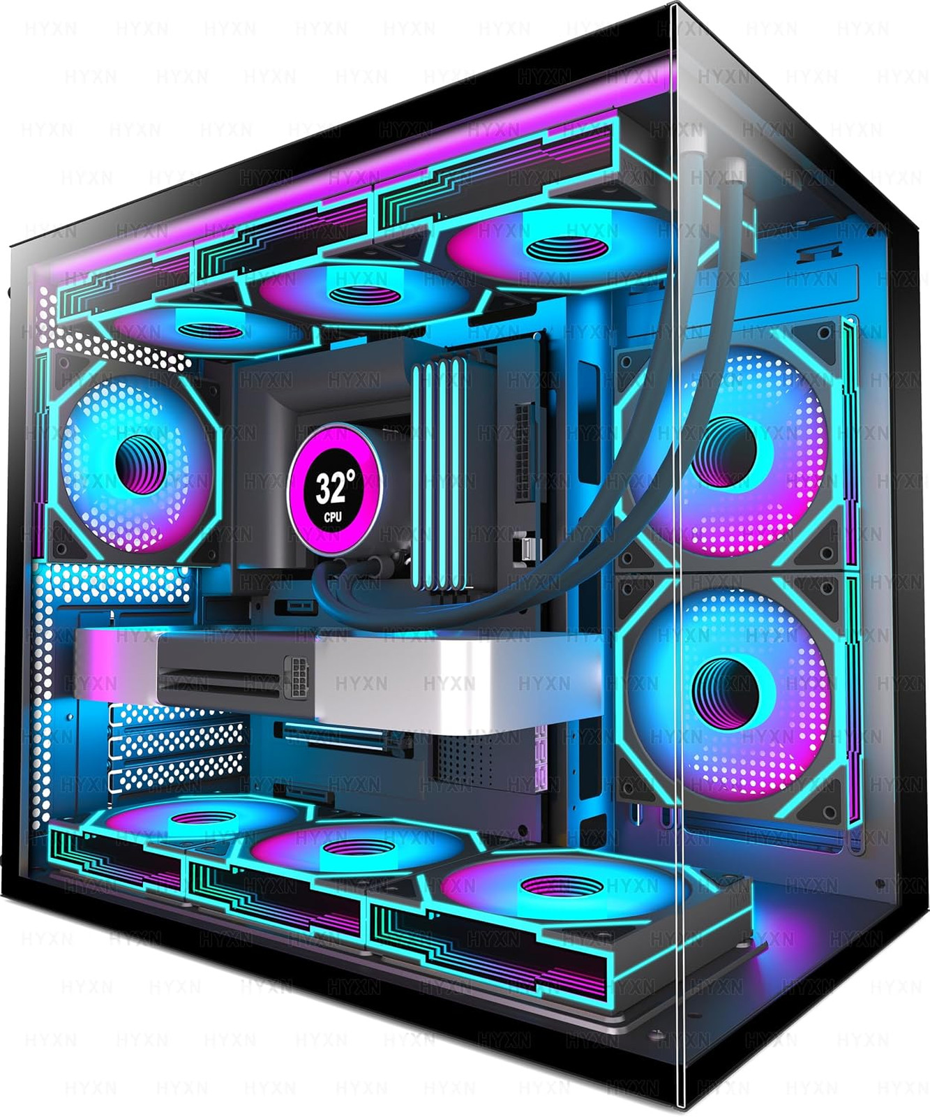 H3 ATX PC Case - Pre-Installed with 6 Infinity Mirror PWM ARGB Fans - Compact