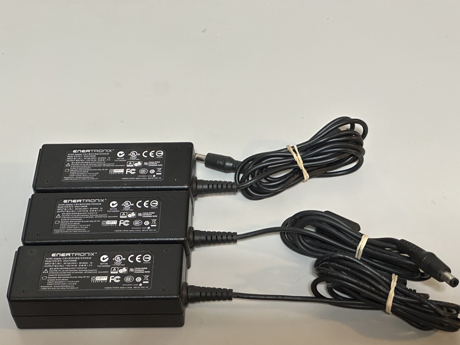 Lot of 3 EnerTronix 12V DC 3A 2.1mm AC Adapter Power Supply EXA1108WB