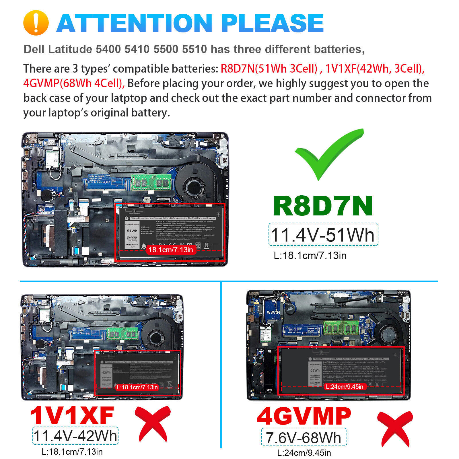 LOT R8D7N Battery For Dell Latitude 5400 5410 5500 5510 Precision 3540 3550 P84F