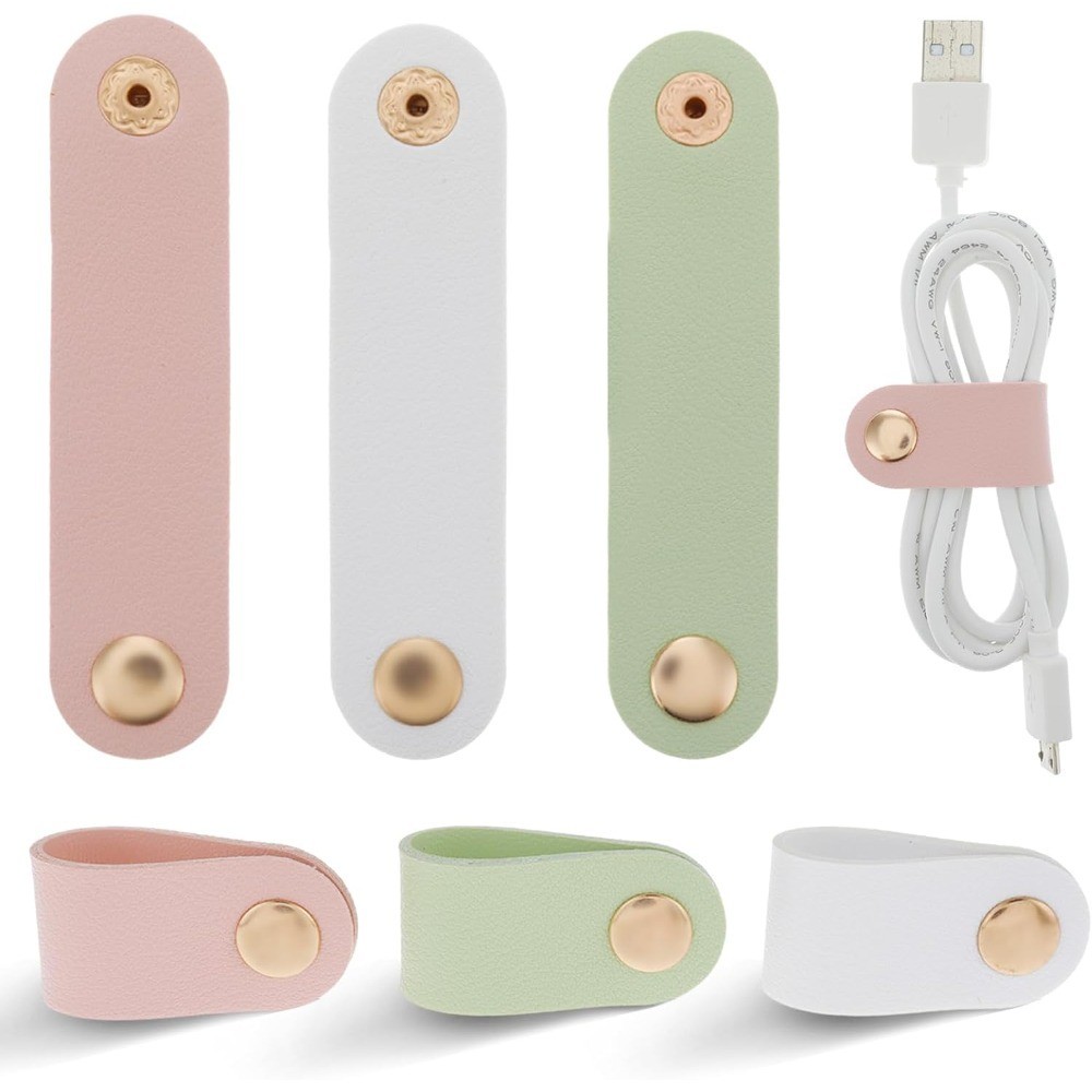 6 Pieces Cord Organizer, PU Leather Cable Organizer Reusable Cable Straps Clips
