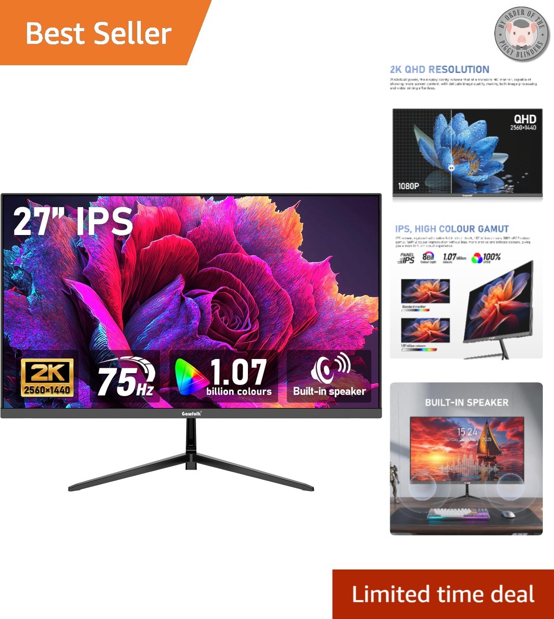 Frameless 27-Inch QHD Gaming Monitor - 75Hz, 1ms IPS Panel with Adaptive Sync
