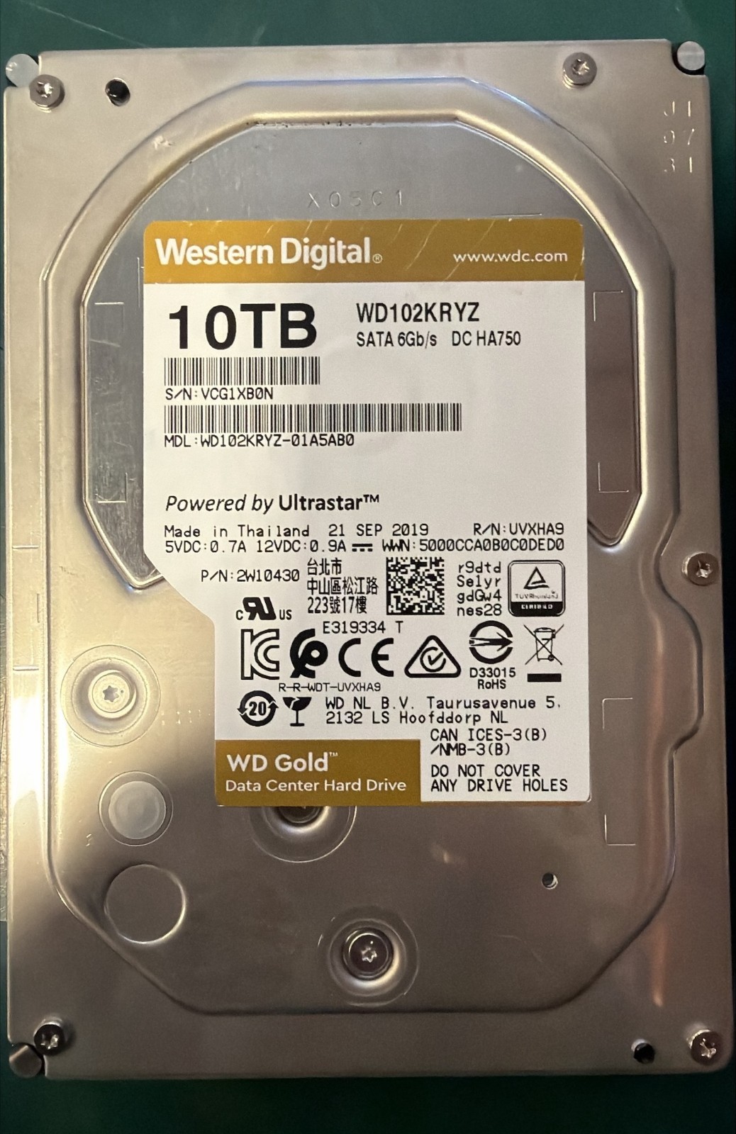 WDC 10TB Gold WD102KRYZ-01A5AB0