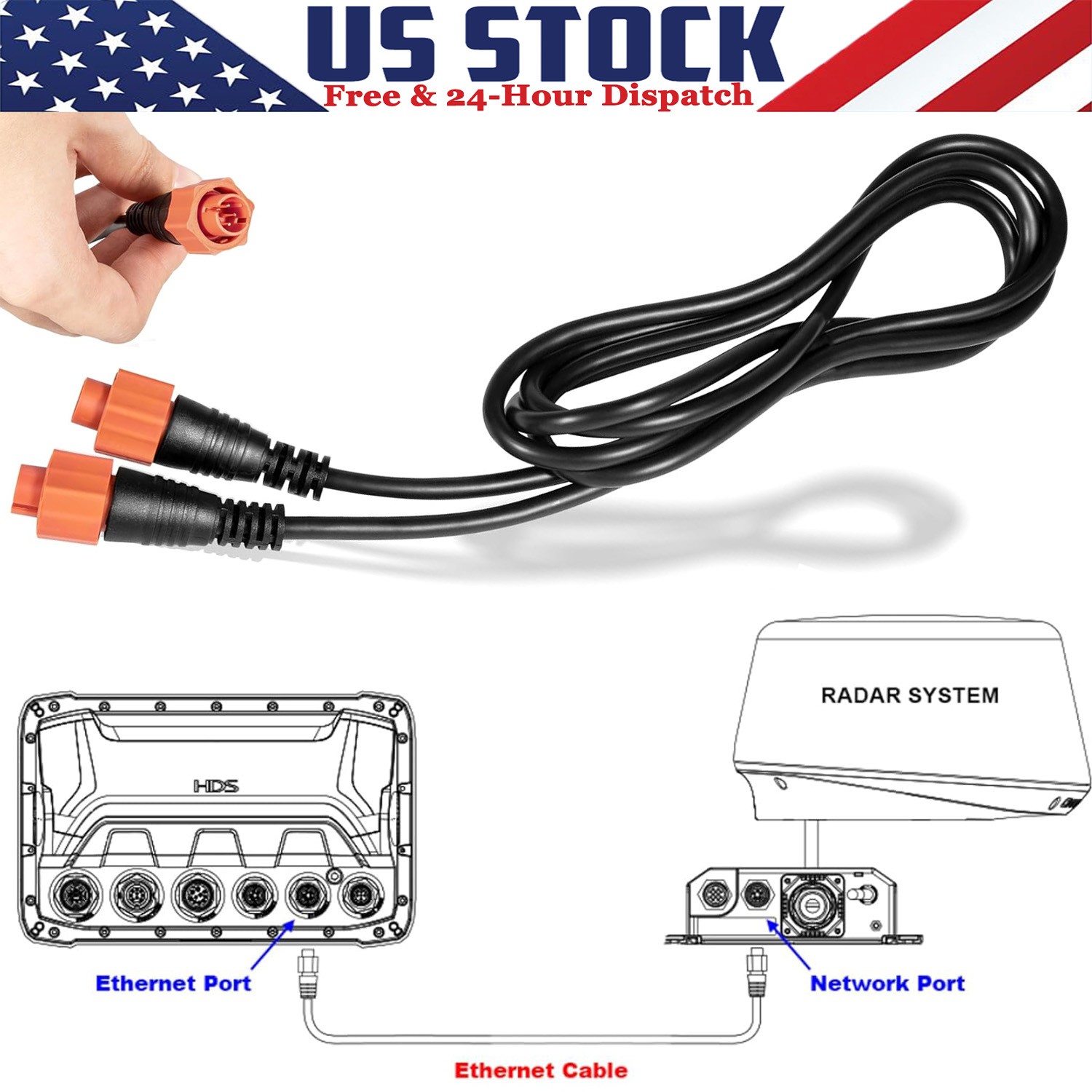 Replacement for Lowrance Ethernet Cable with 5 Pin Yellow Plugs 6Ft 000-0127-51