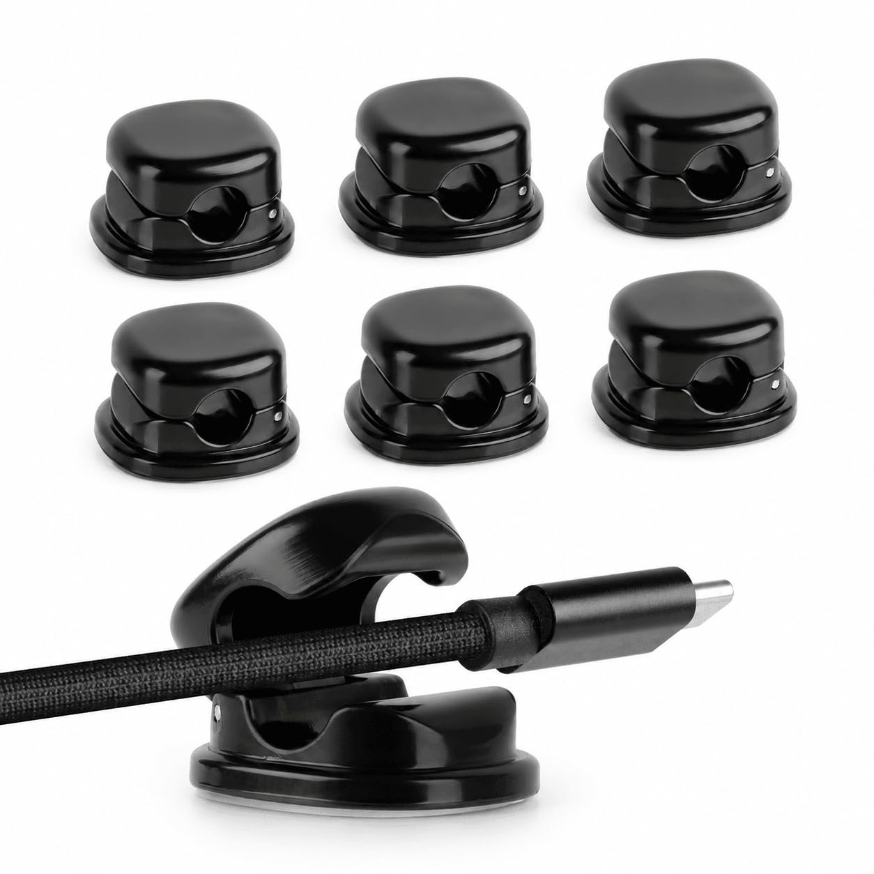 7mm Spring Cable Holder Clips, 6 Pack Desk Cord Organizer, Black