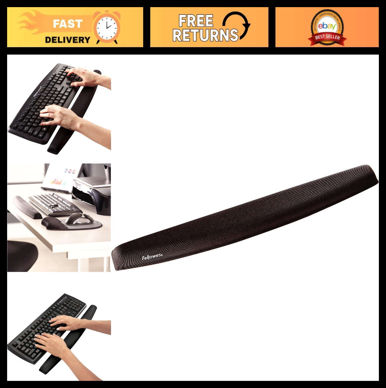 Memory Foam Keyboard Wrist Rest - Ergonomic Support, Black, Comfortable Typing A