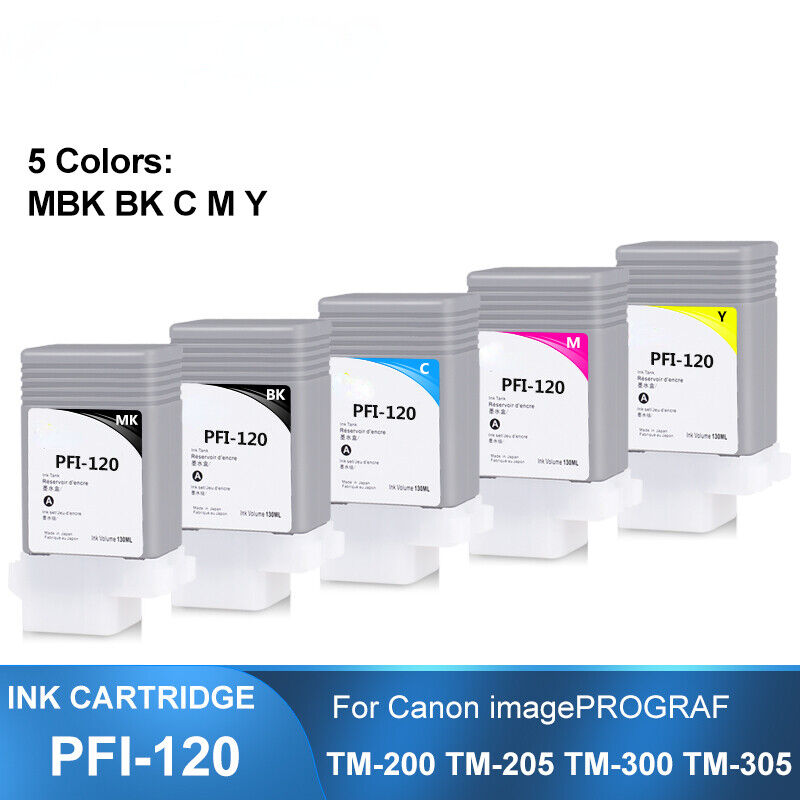 5PC PFI-120 Compatible Ink Cartridge  For Canon TM-200 TM-205 TM-300 TM-305 