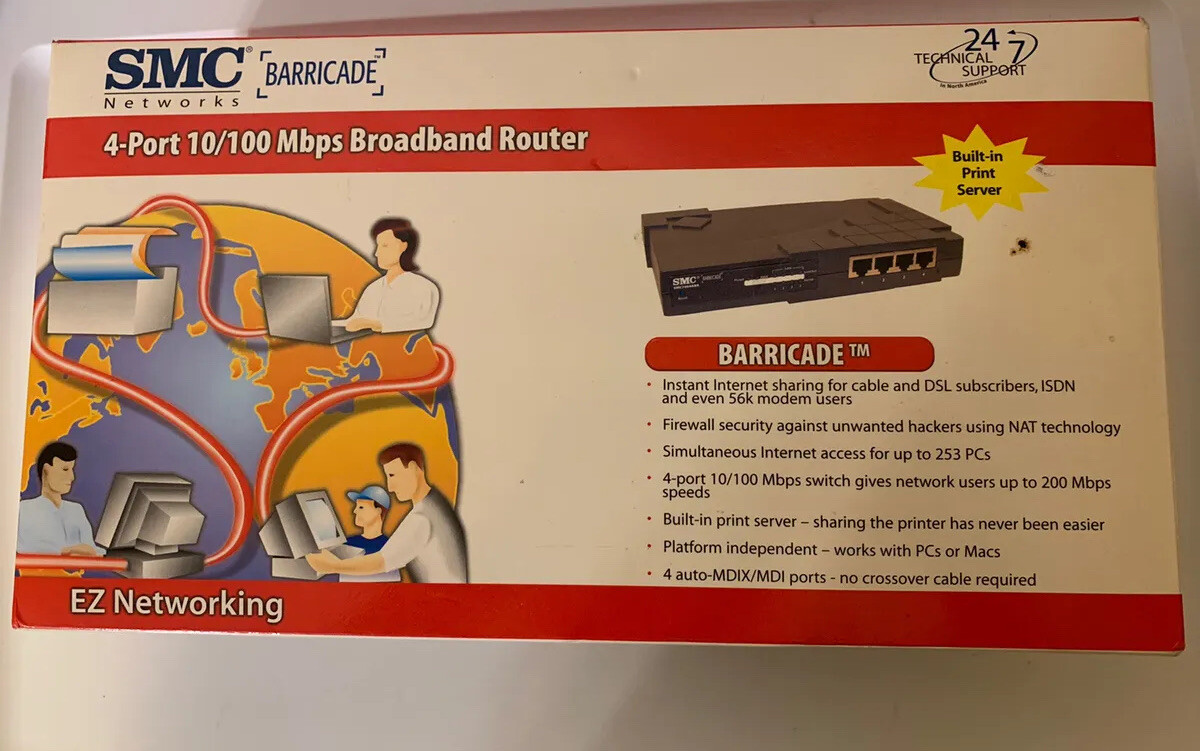 SMC Barricade 4-Port 10/100 Wired Router Printer WAN COM Ports