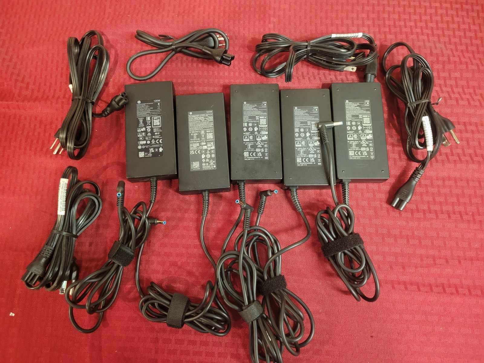 LOT OF 5 GENUINE HP 120W BLUE TIP AC ADAPTER WITH POWER CORD