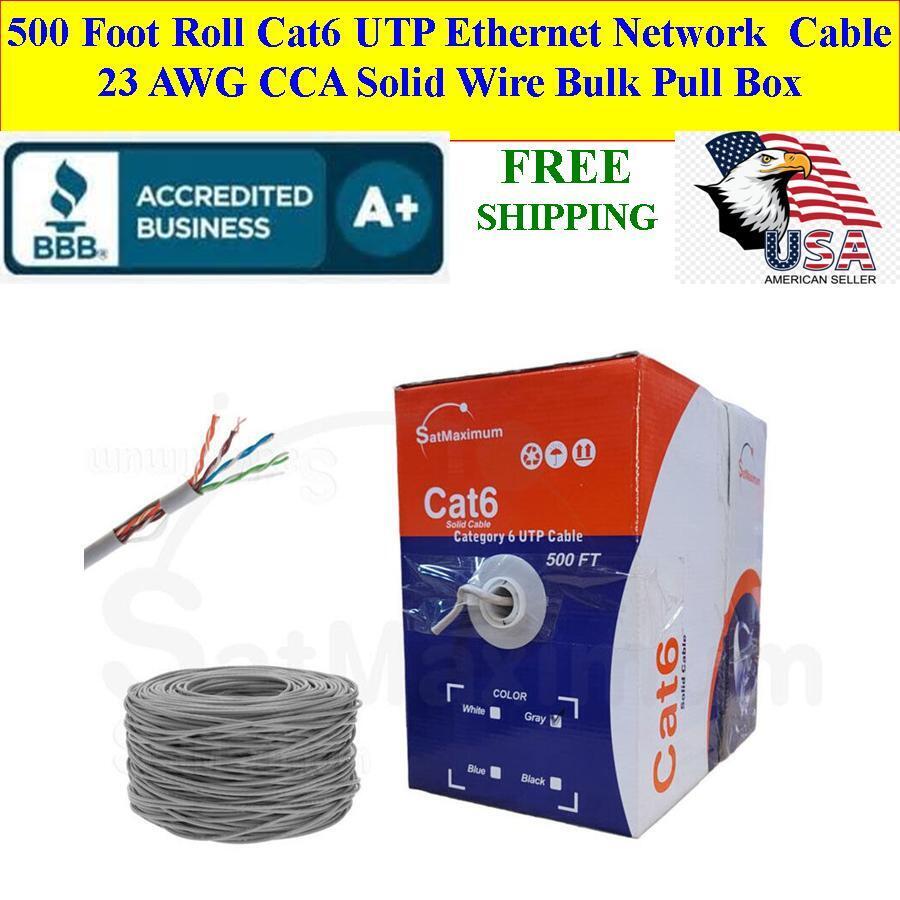 CAT6 UTP 500 Ft Bulk Roll Ethernet Network Cable 23AWG CCA Solid Wire GRAY