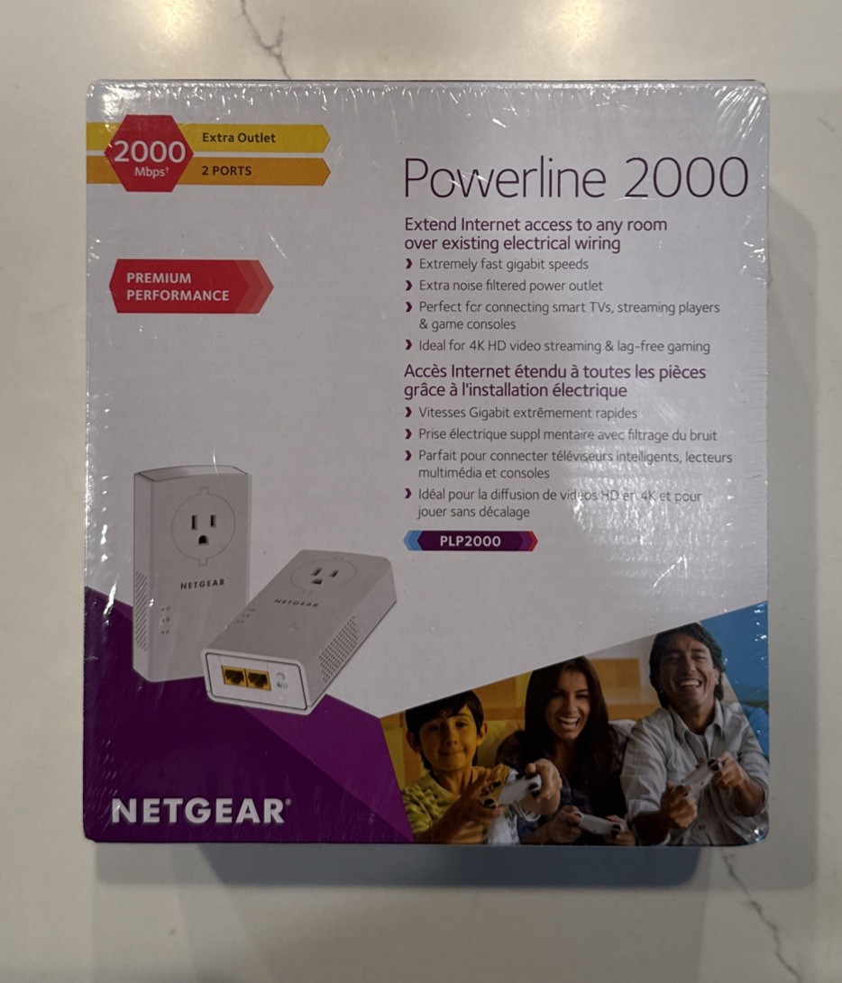 NETGEAR PLP2000 Powerline Adapter 2000Mbps PLP2000-100PAS - WHITE - NEW - SEALED