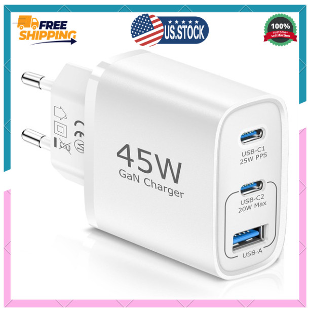 European Travel Plug Adapter,40W 4-Port USB C Wall Charger Plug Type C Fast C...