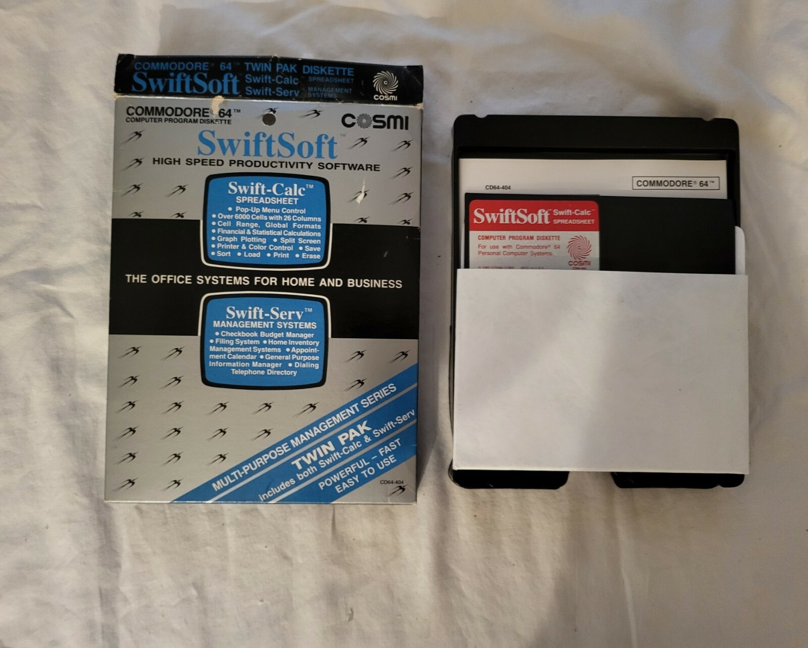 Swiftsoft Swift-Calc Commodore 64 Program Disk and BOX with Manual