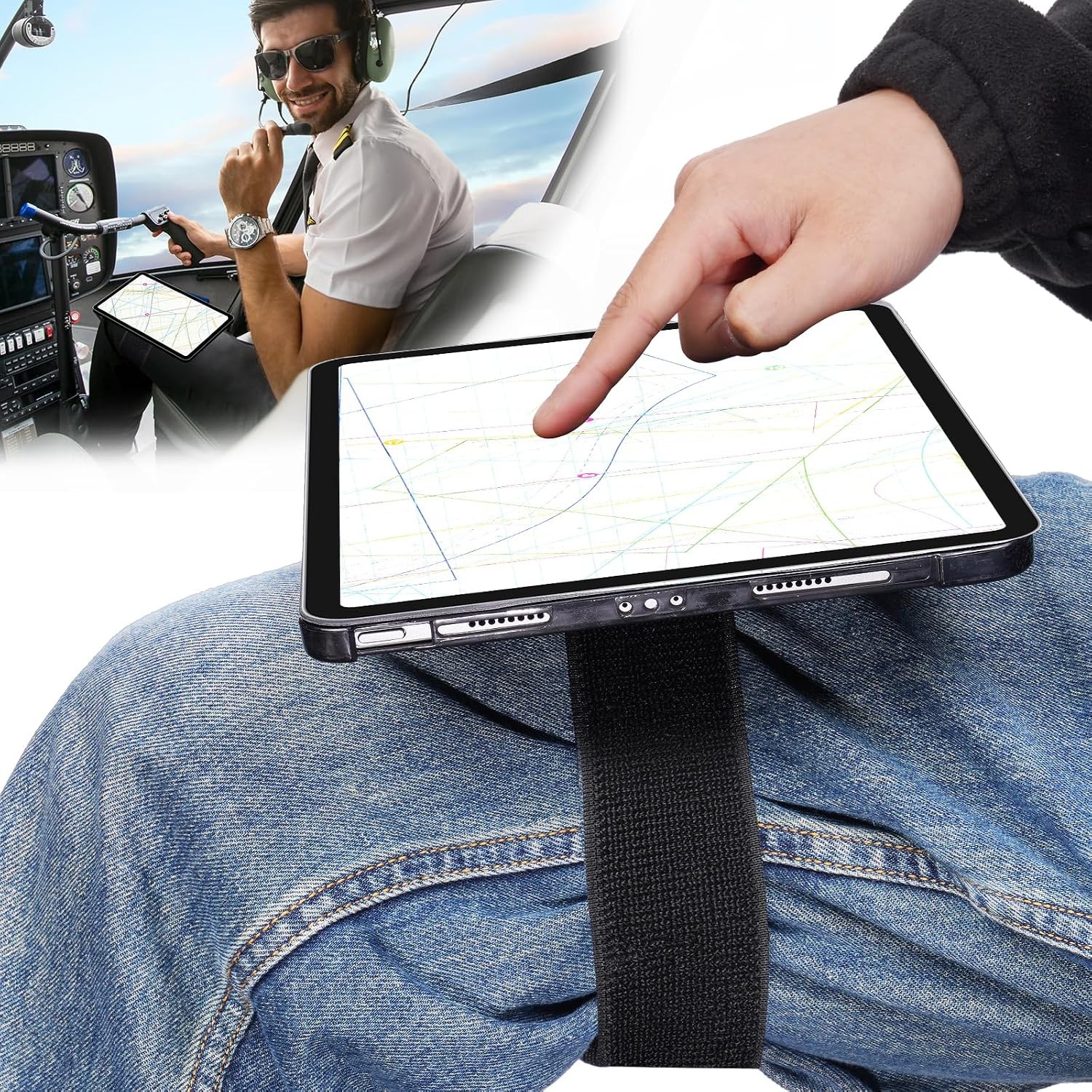 Adjustable Pilot Magnetic Kneeboard Fit for iPad, Lap Mount, Black