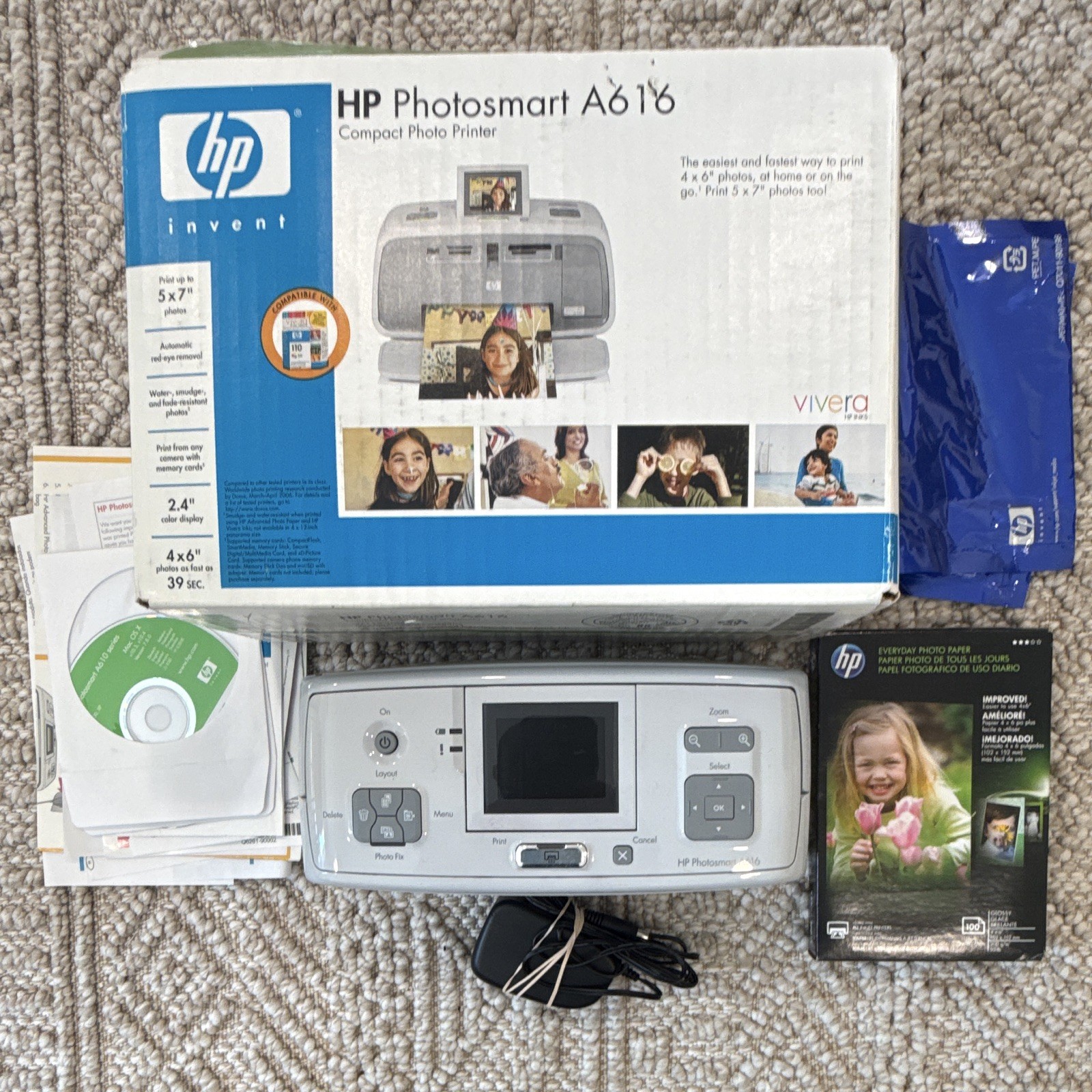 HP PhotoSmart A616 Q7110A Portable Color Inkjet Photo Printer USB
