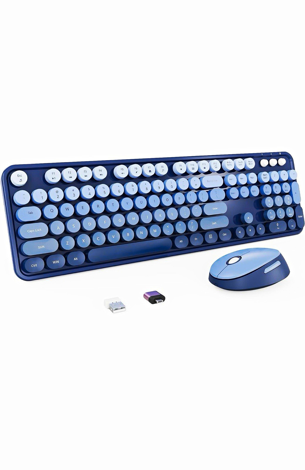 Wireless Typewriter Style Ergonomic English QWERTY Keyboard Mouse Set Blue