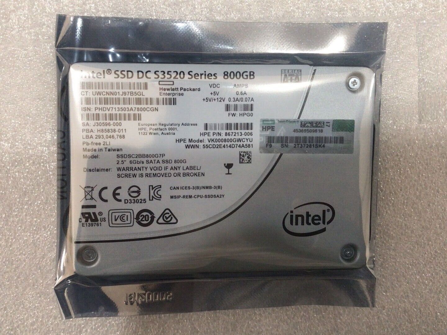 K49V9 Dell Intel DC S3520 800GB 6Gbps SATA 2.5'' SSD Solid State Drive