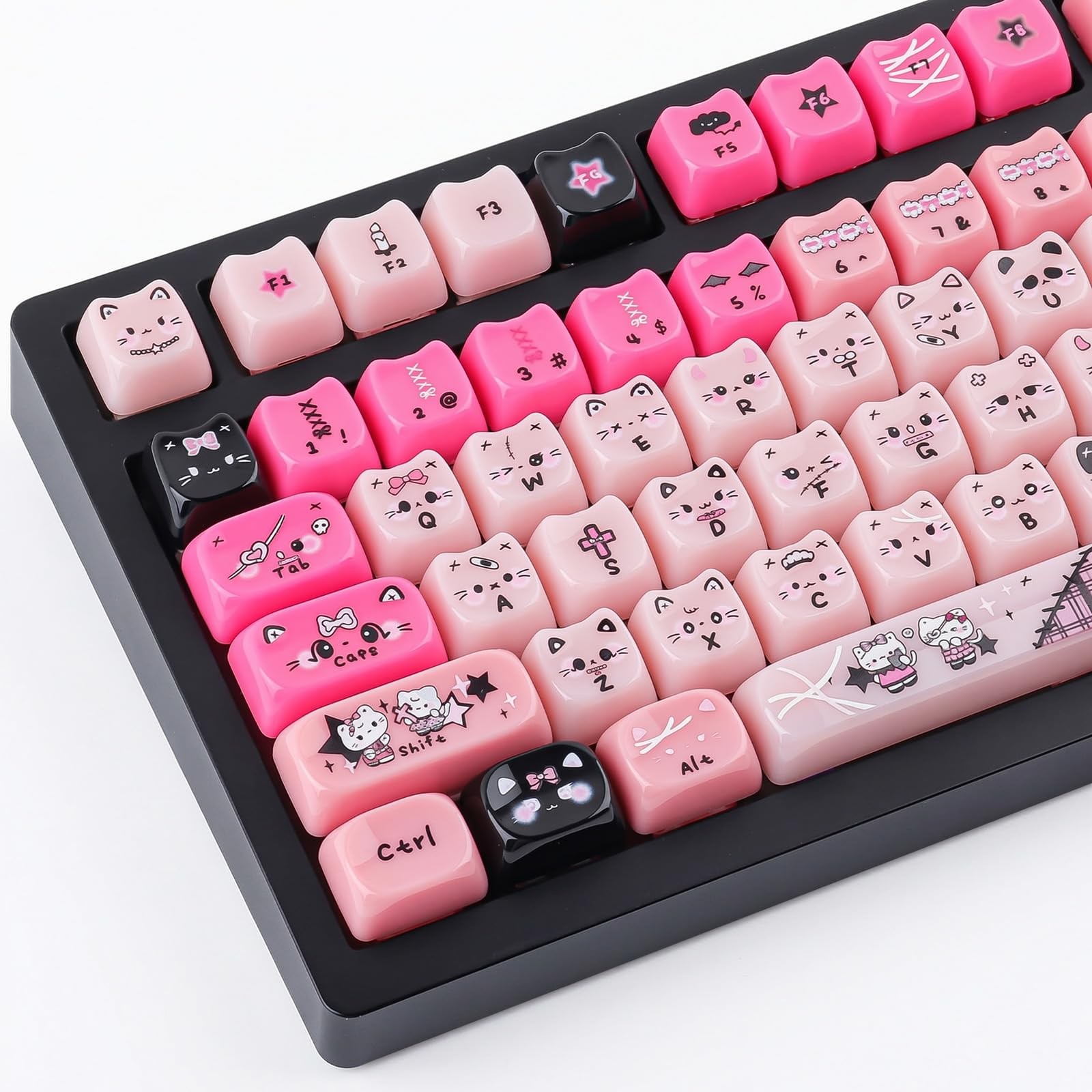 142 Keys Cute Cat Keycaps Translucent Mao Profile Pink Jade Fits 60100% MX