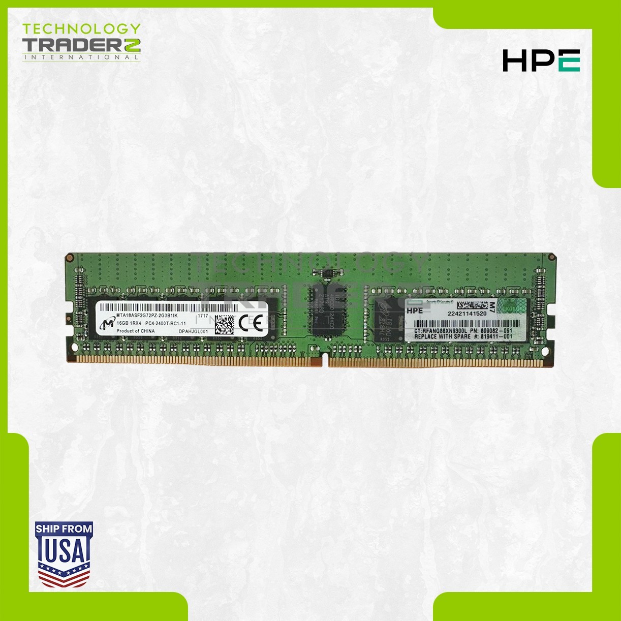 805349-B21 HP 16GB PC4 DDR4-2400MHz ECC 1Rx4 RAM 809082-091 MTA18ASF2G72PZ-2G3