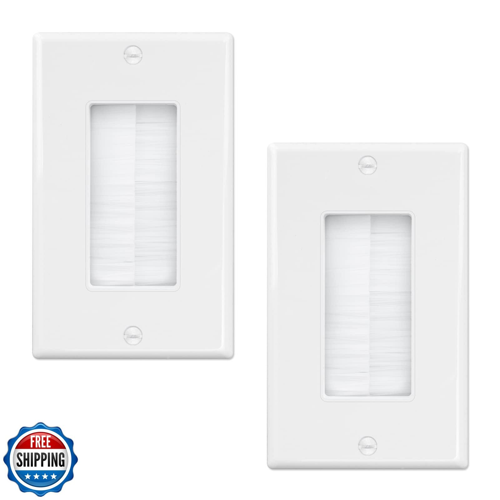 Iwillink Brush Wall Plate (2 Pack), Cable Pass Through Insert for Wires, Sing