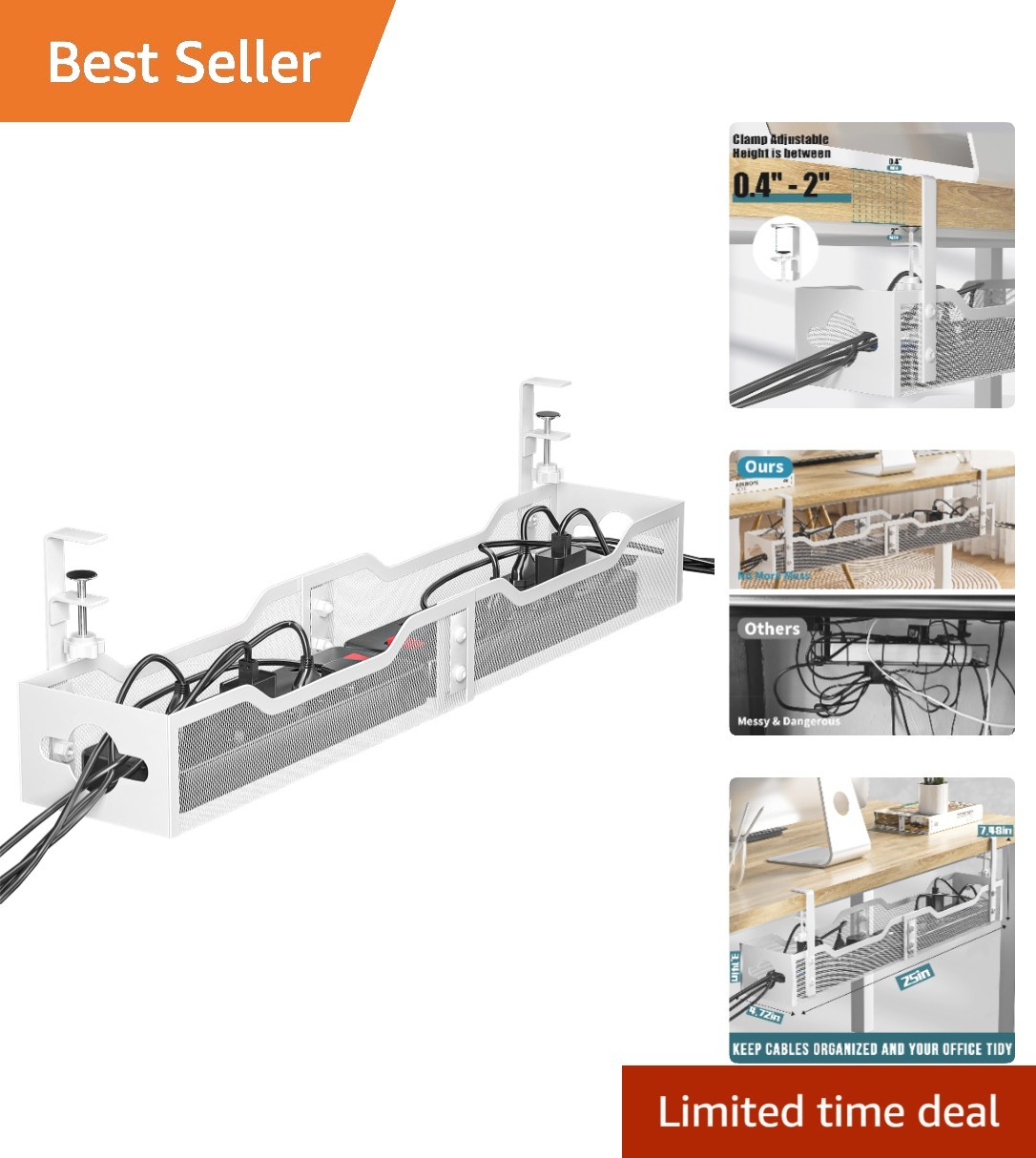 Versatile 25'' Under Desk Cable Tray - Optimal Organizer with Rubber Pads