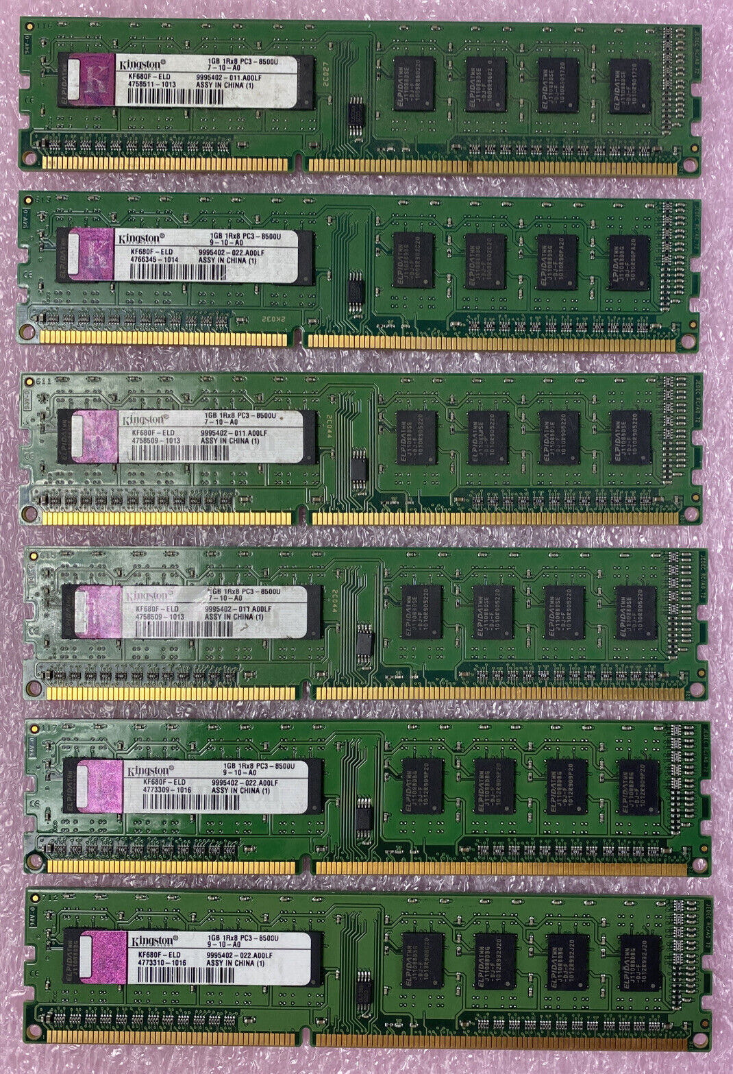 Lot( 6 ) 1GB Kingston KF680F-ELD DDR3 PC3-8500U 1066MHz 240Pin DIMM Desktop RAM