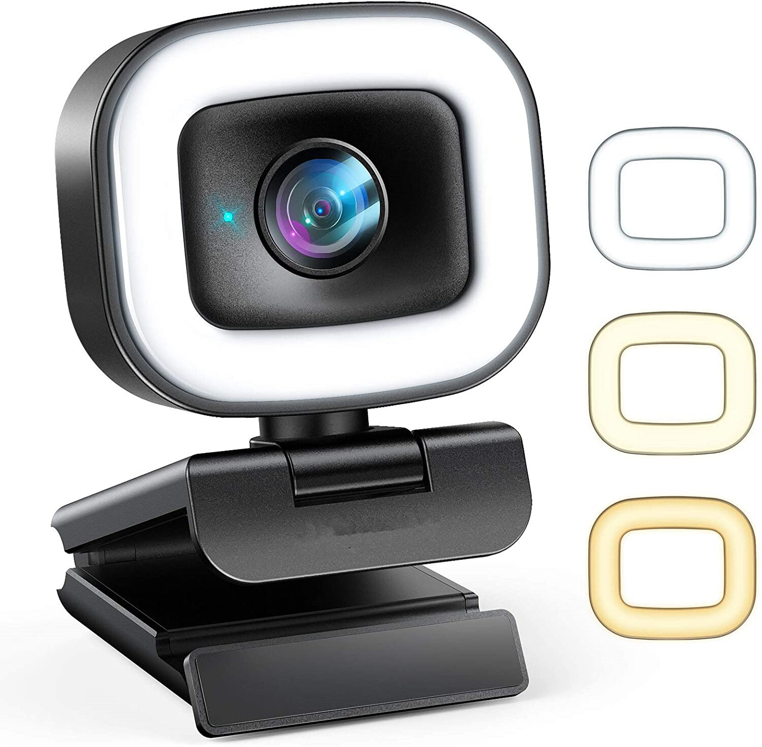 60FPS Streaming Webcam with Adjustable Ring Light, Auto-Focus HD 60FPS, 1080P