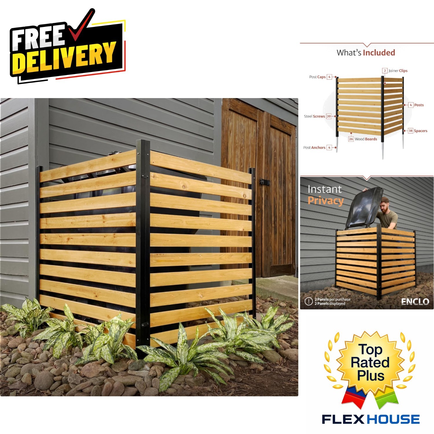 Durable Cedar Wood Privacy Screen Kit - Elegant 2-Panel Outdoor Solution