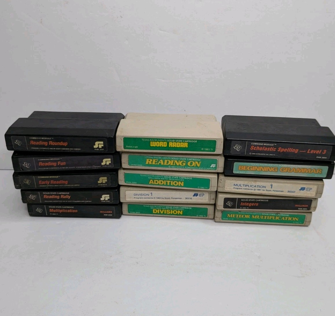 Lot of 15 Texas Instruments Home Computer Solid State Cartridges Command Module