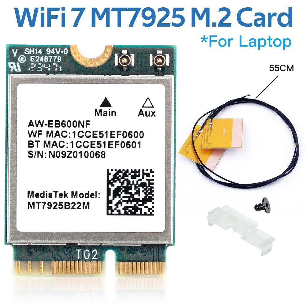MediaTek MT7925 WiFi 7 M.2 NGFF Tri-band BT5.3 Laptop WiFi Card with Antennas PC