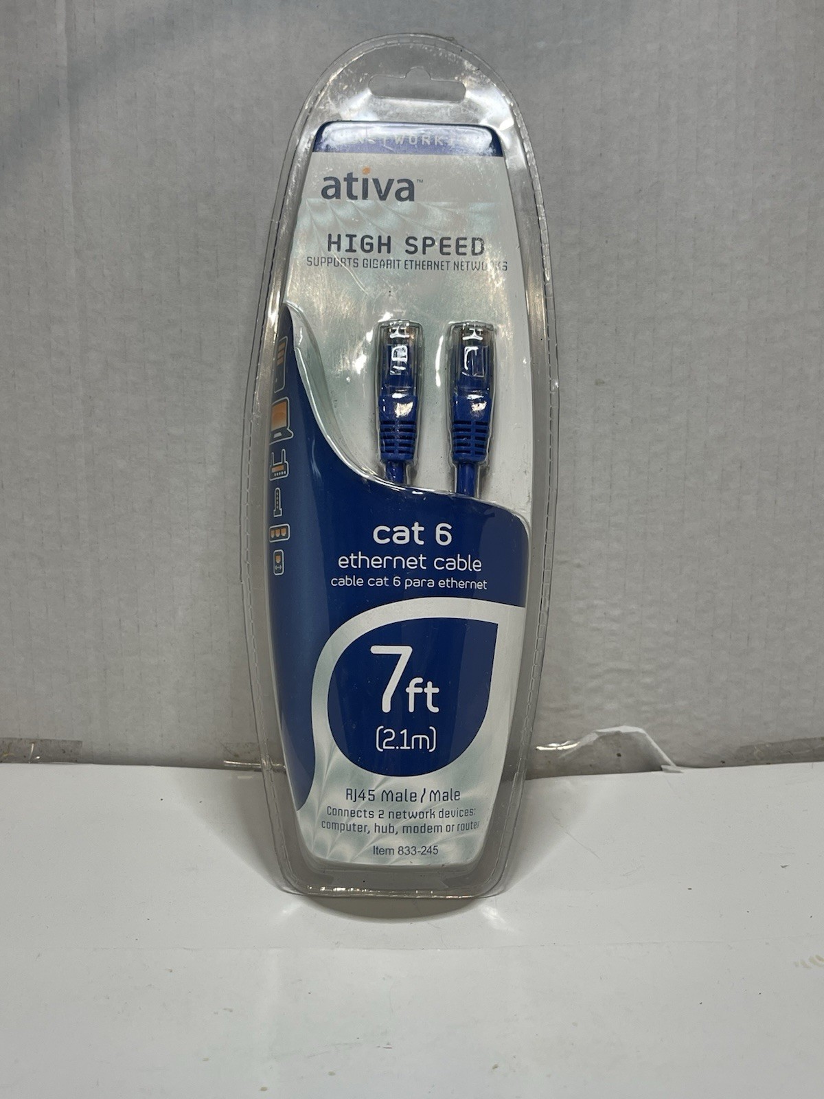 Ativa Cat. 5e Utp Patch Cable - 1 X Rj-45 Male 7ft Blue, New Sealed Package