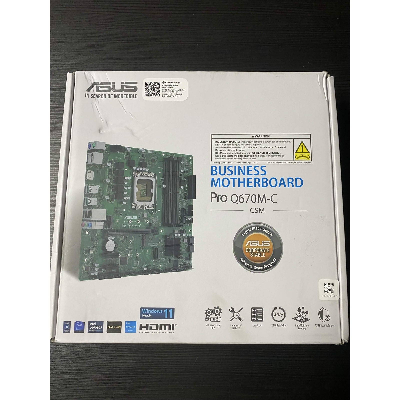 ASUS Pro Q670M-C CSM LGA1700 vPro Business Motherboard (Sealed)