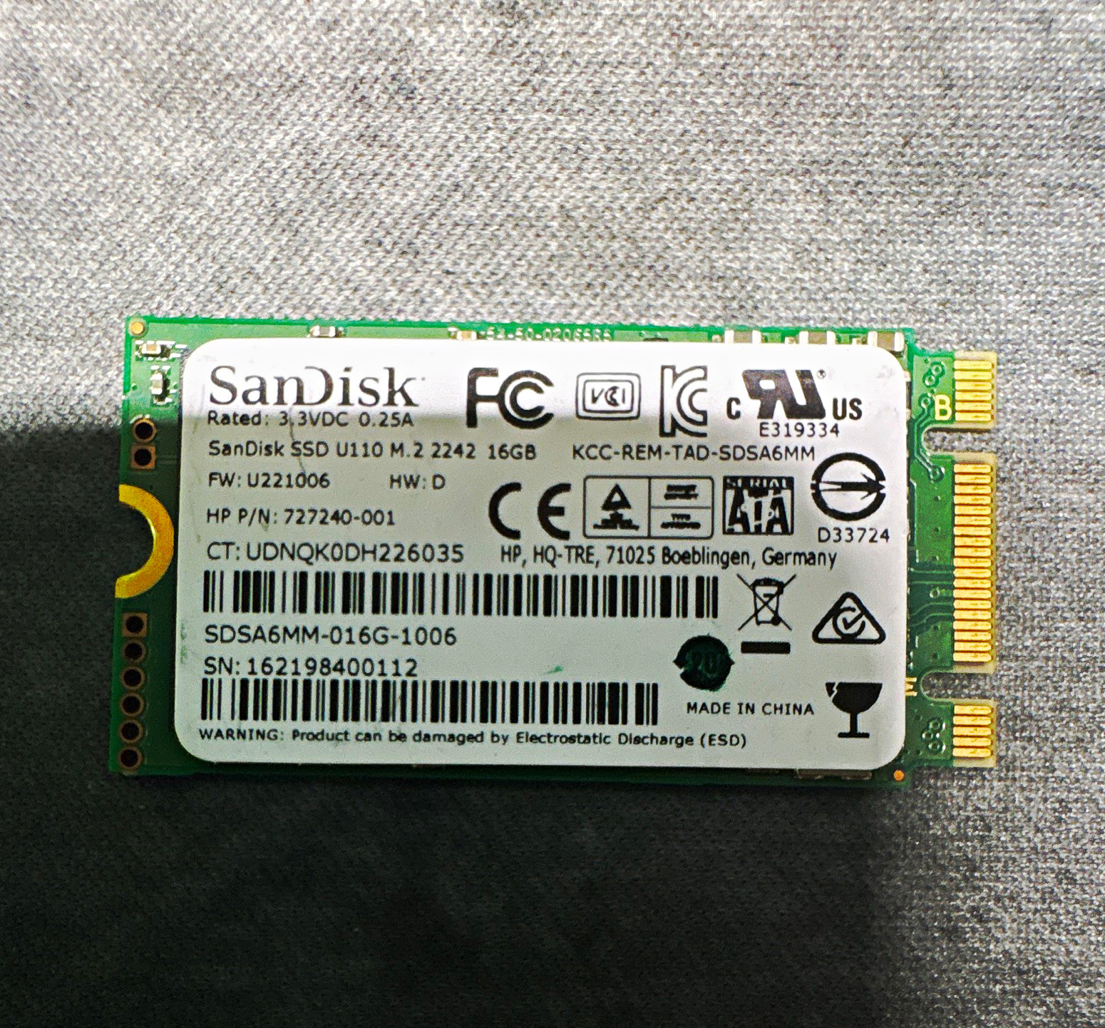 SanDisk U110 16GB M.2 2242 Internal SSD SDSA6MM-016G-1006 727240-001