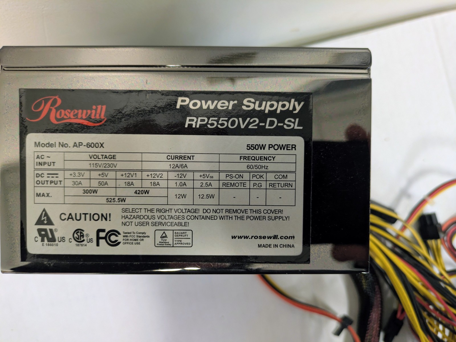 Rosewill Stallion 550W Power Supply | RP550V2-D-SL ATX12V V2.01 WORKING