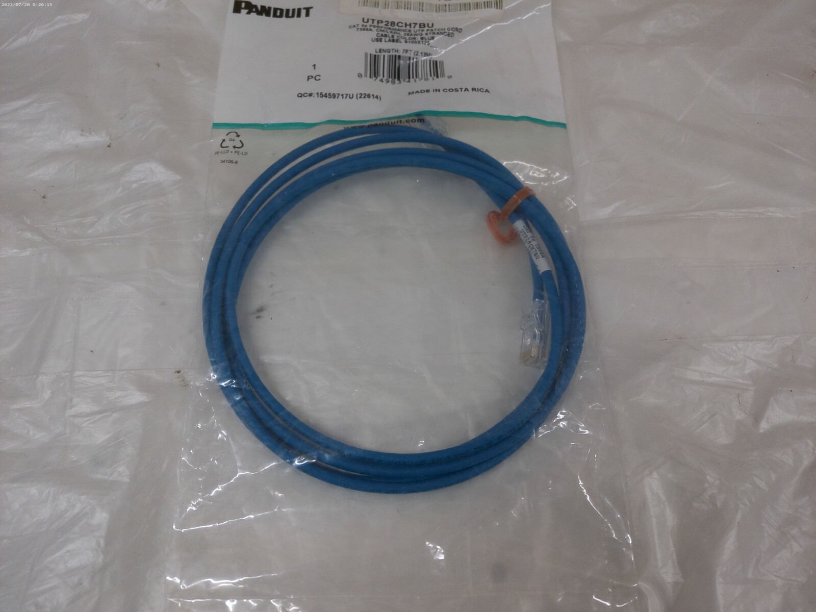 (15) PANDUIT Cat 5e Patch Cord, 7ft, Blue UTP28CH7BU