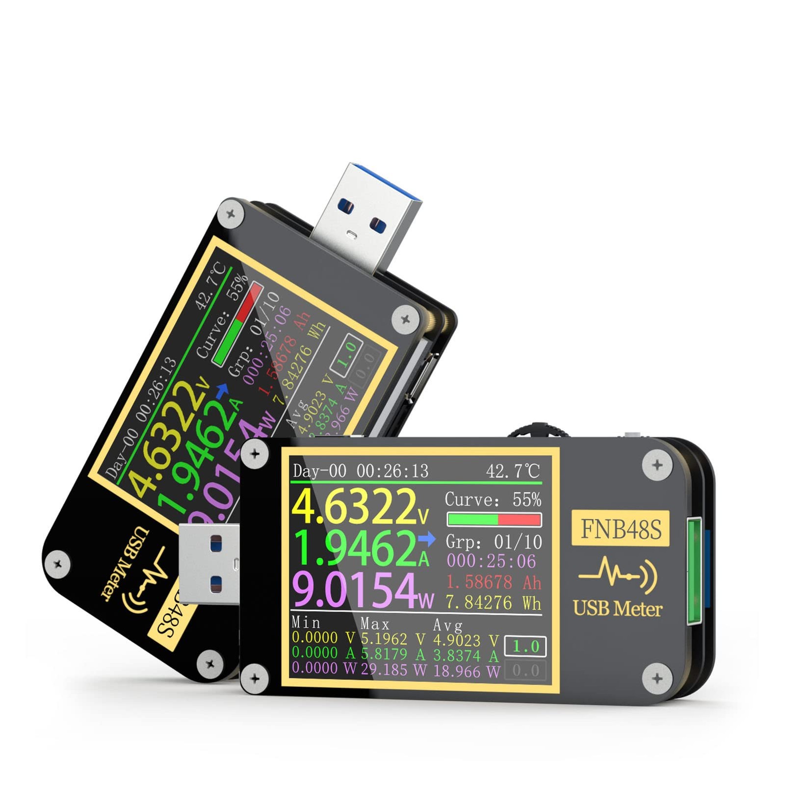 USB Power Meter, Tester 4-24V 0-6.5A Voltmeter Ammeter with black