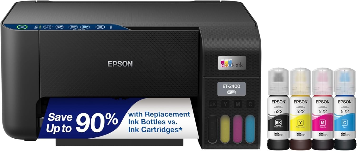 Epson ET-2400 EcoTank Wireless All-in-One Printer Bundle +Ink