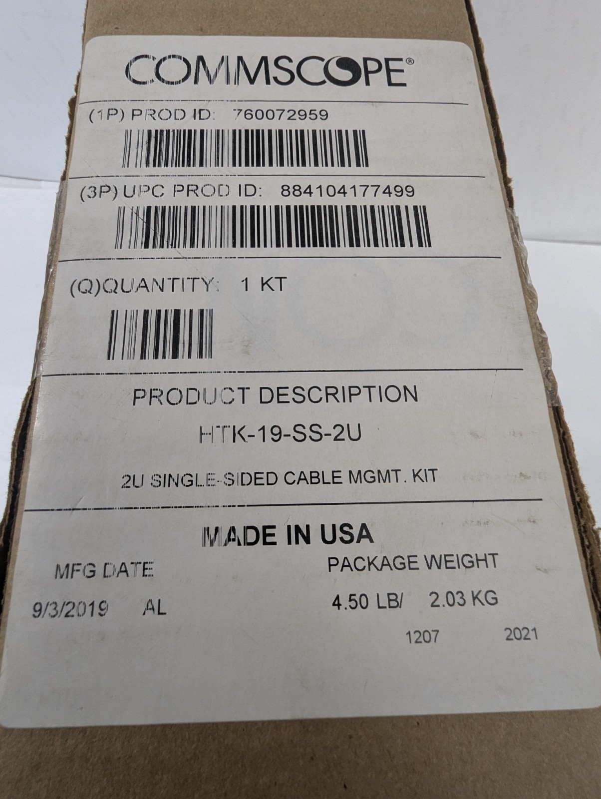 Commscope 760072956 HTK-19-SS-2U Cable Management Kit