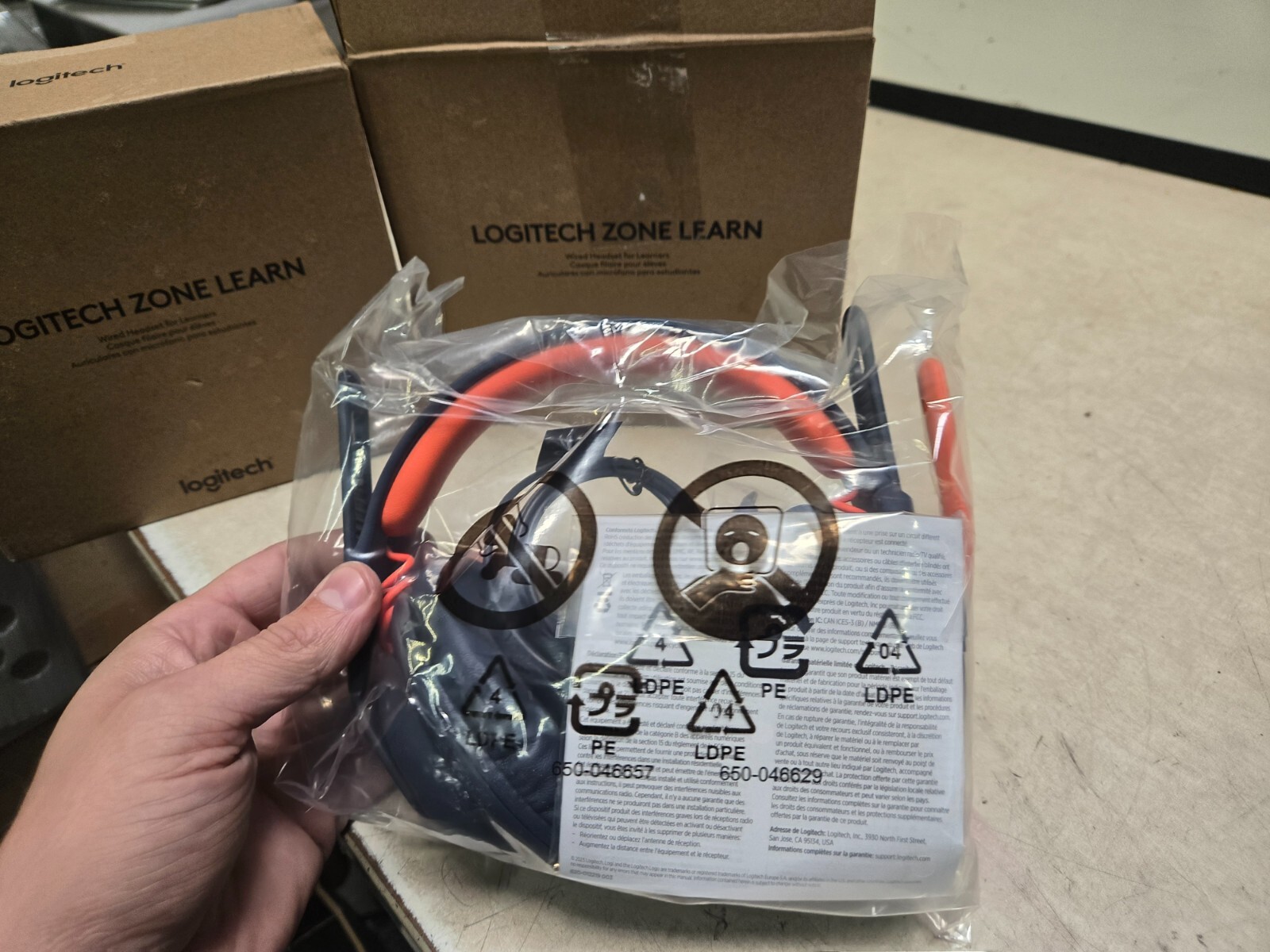 Lot of 2 NOB Logitech Zone Learn Wired Headsets for Learners 981-001395
