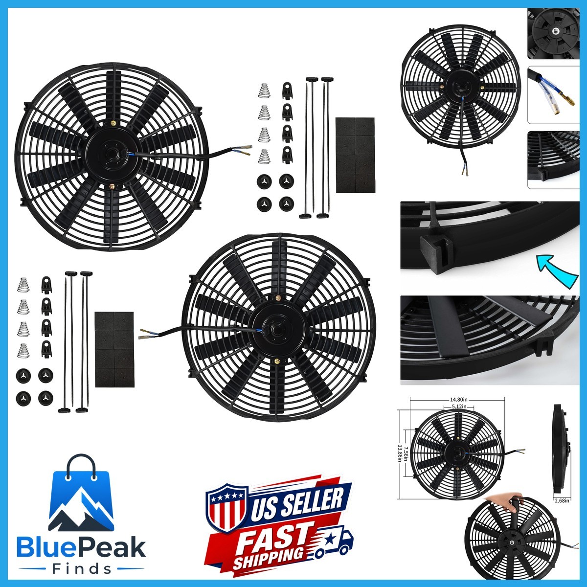 MuHize 14 Inch Electric Radiator Cooling Fan 12V 80W Push/Pull 2 Pack