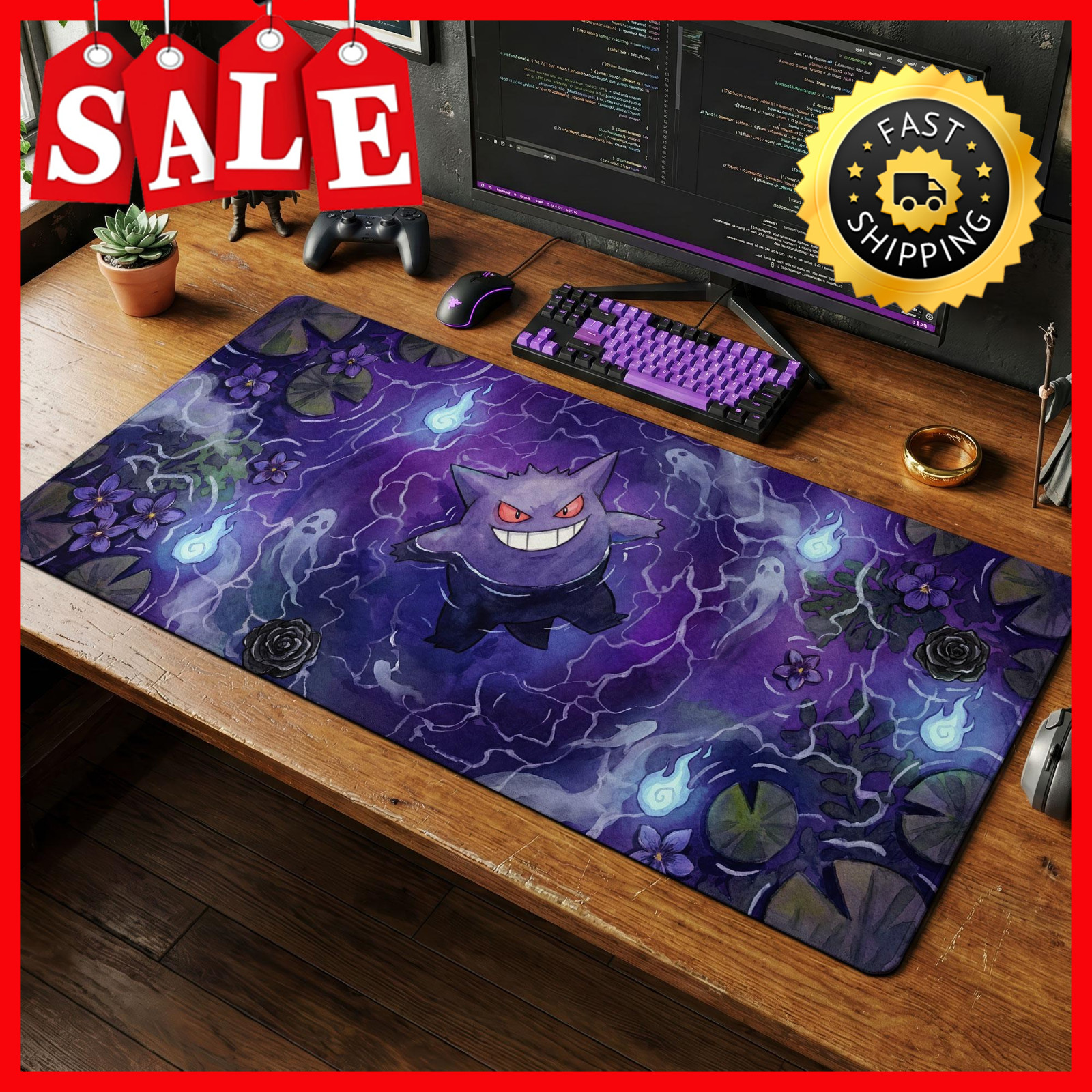 Gengar Phantom Whirlpool Mouse Pad - Pokemon Mat Desk Mat Accessories FASTSHP839