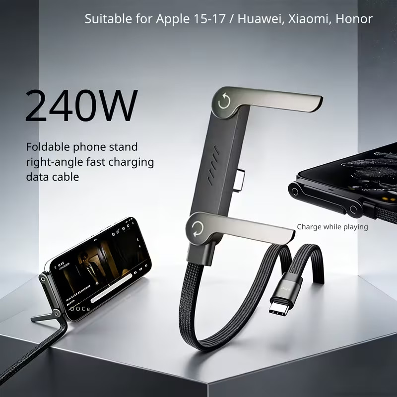 240W USB 1.5M Cable 90Degree Fast Charger Braided Type C Cord Phone Stand Holder