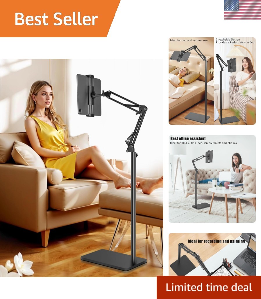 Tablet Floor Stand with Double Heavy Duty Stable Base Never Tip Over, Adjusta...