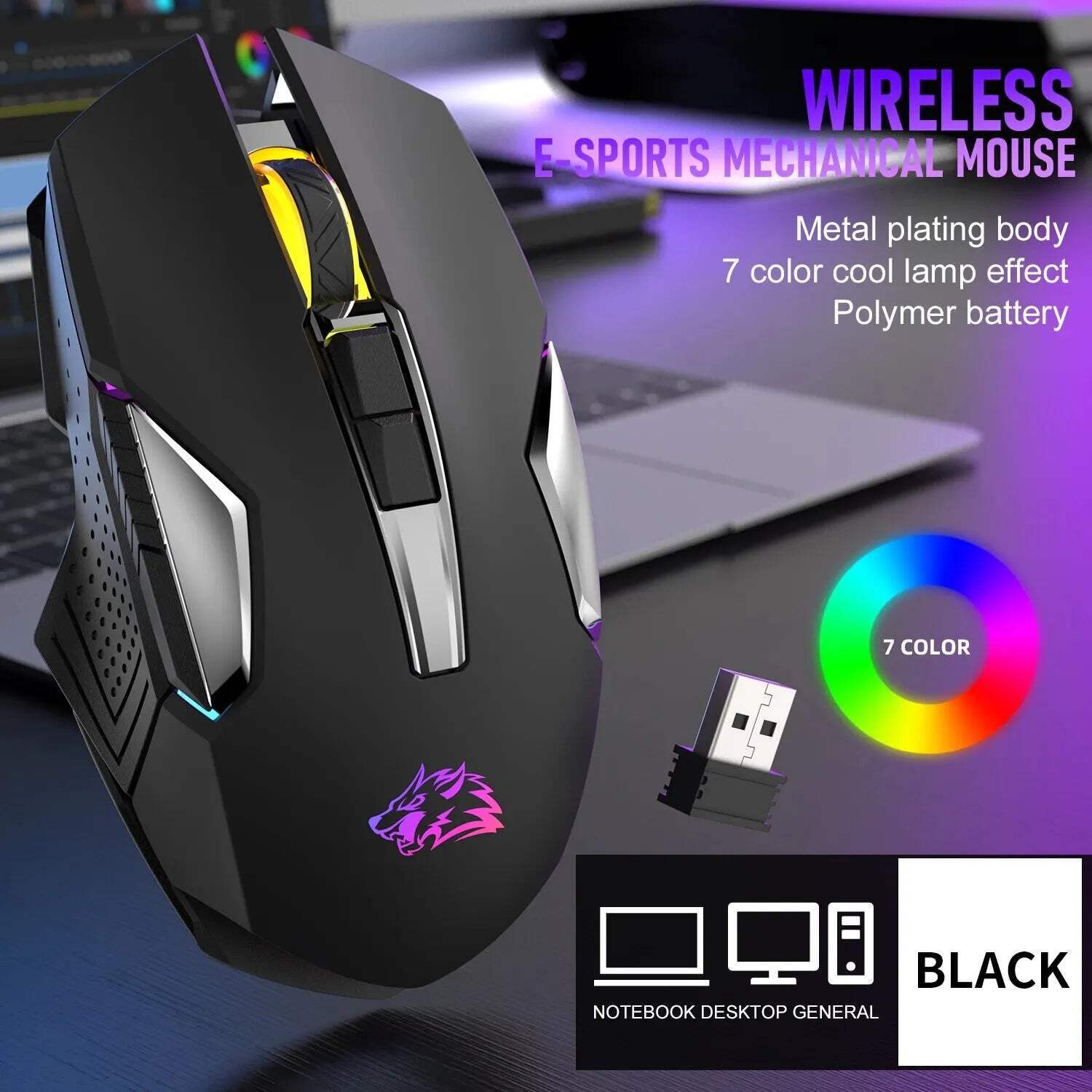 X18 Wireless Gaming Mouse Rechargeable with Rainbow RGB Backlit Optical Sensor a