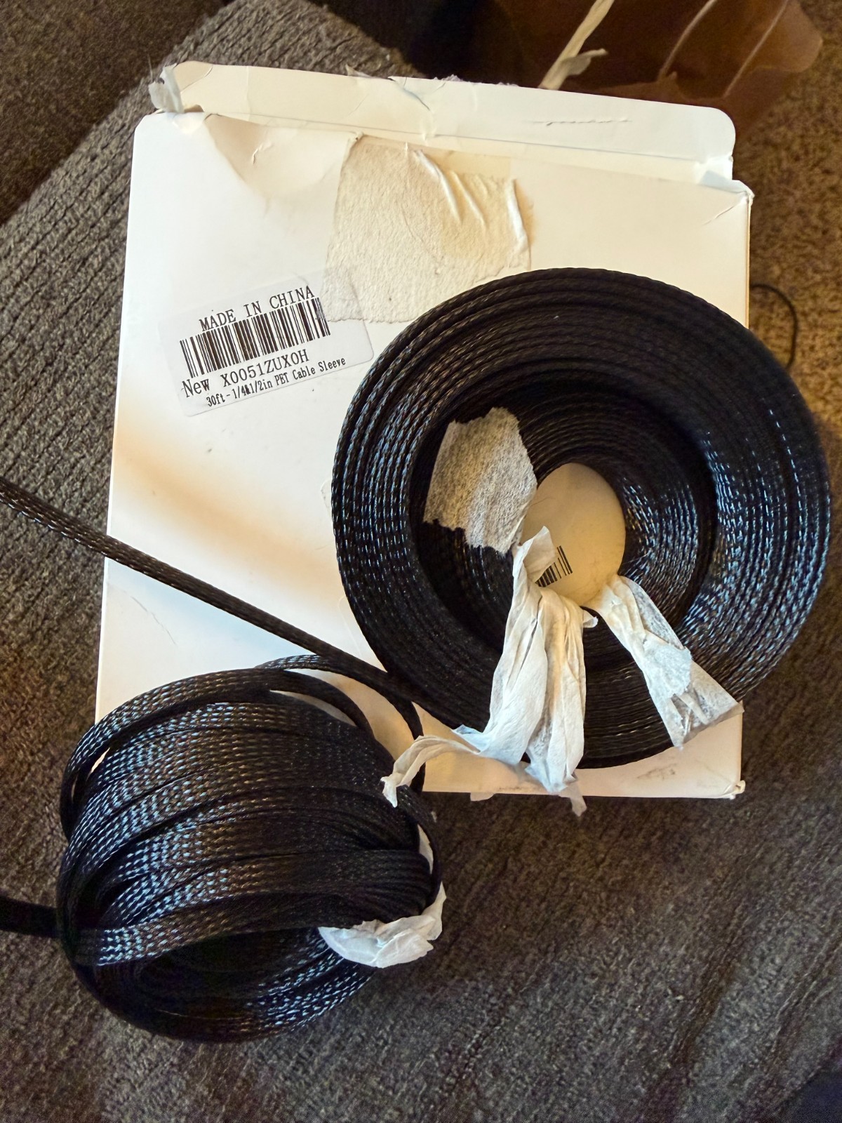 30ft Expandable Braided Cable Sleeve 1/4 to 1/2 Inch PET Wire Mesh Wrap Black