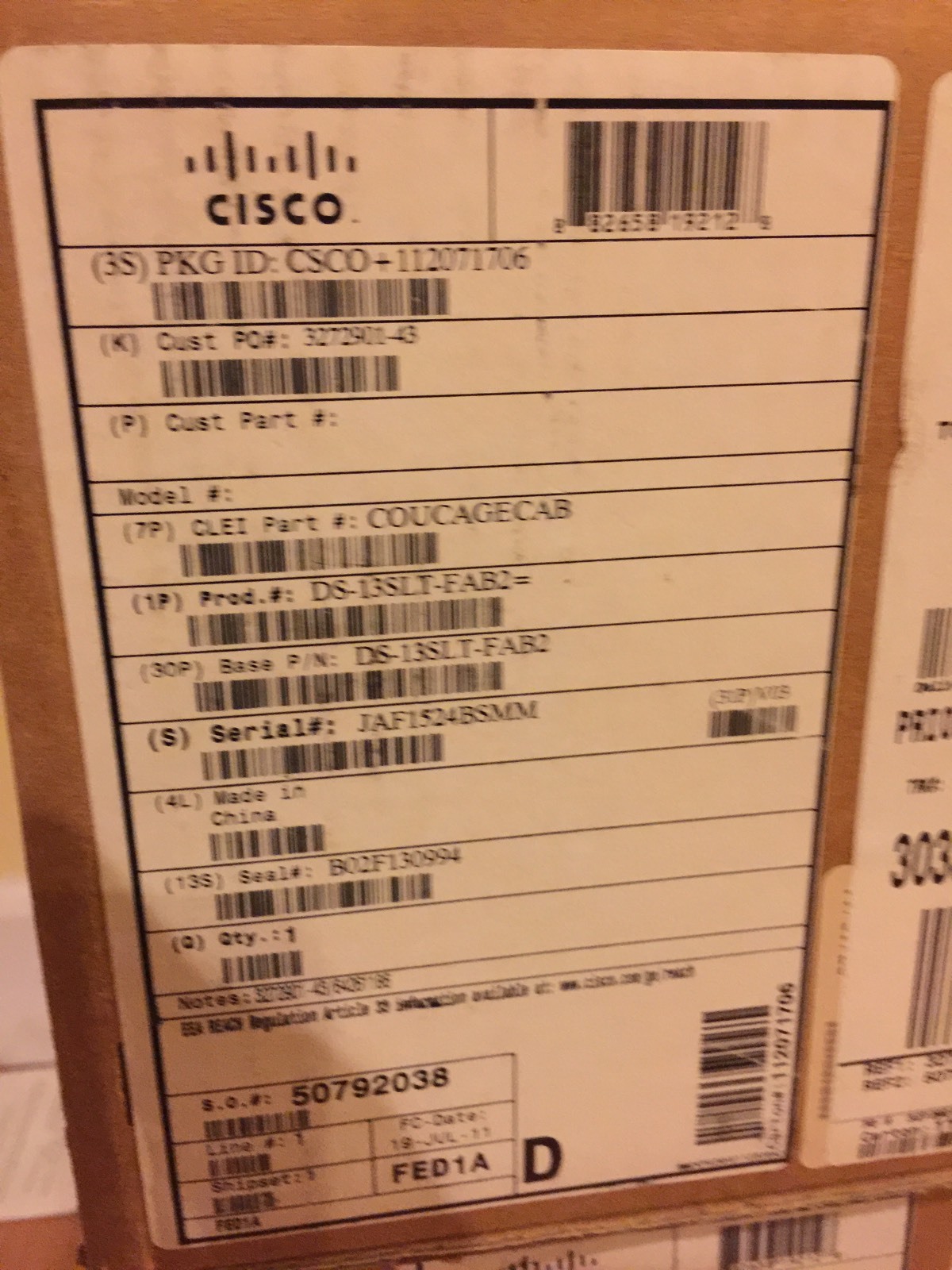 Cisco DS-13SLT-FAB2 Fabric Module 2