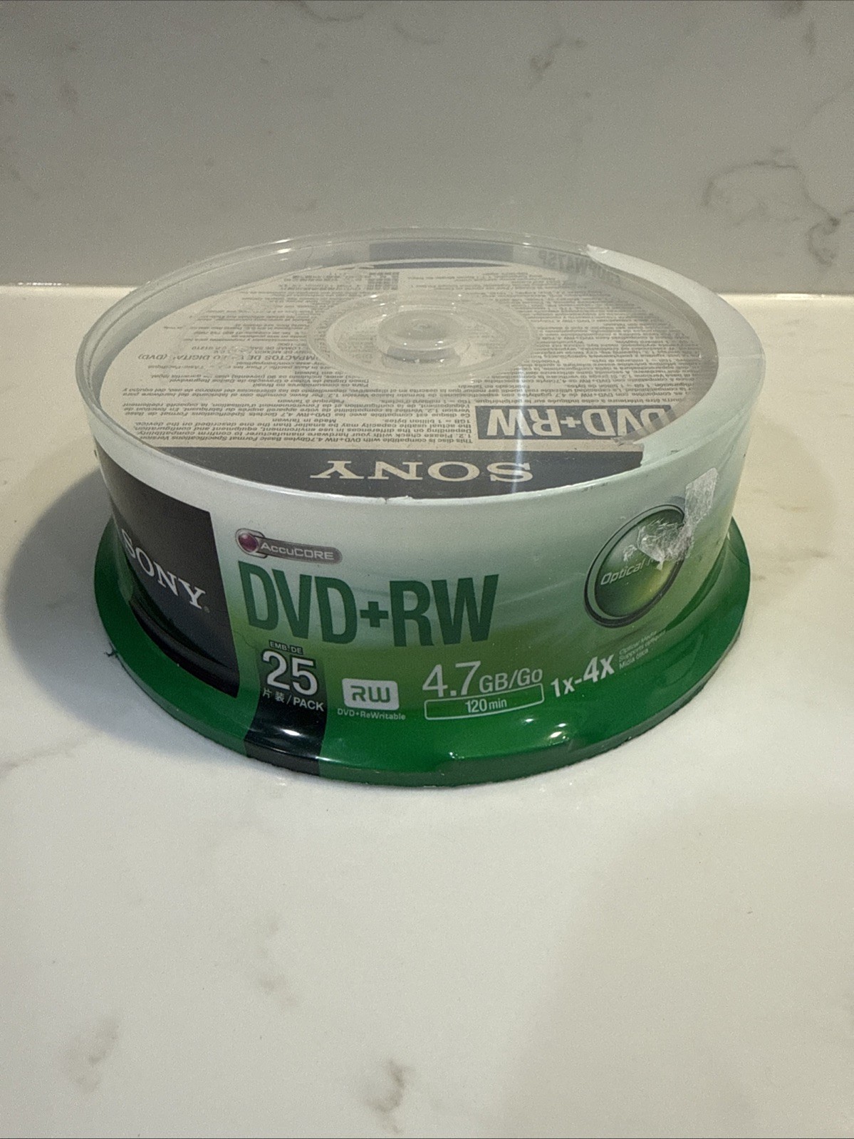 25 pk SONY Blank DVD+RW 4x Logo Branded 4.7GB Rewritable DVD Disc - 25DPW47SP