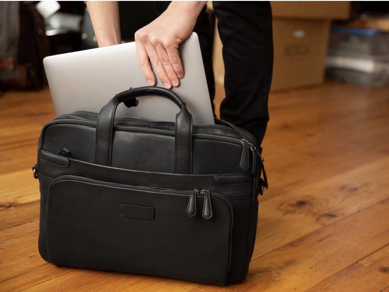 Bosca Napa Soft Leather Computer Laptop Double Zip Brief Bag