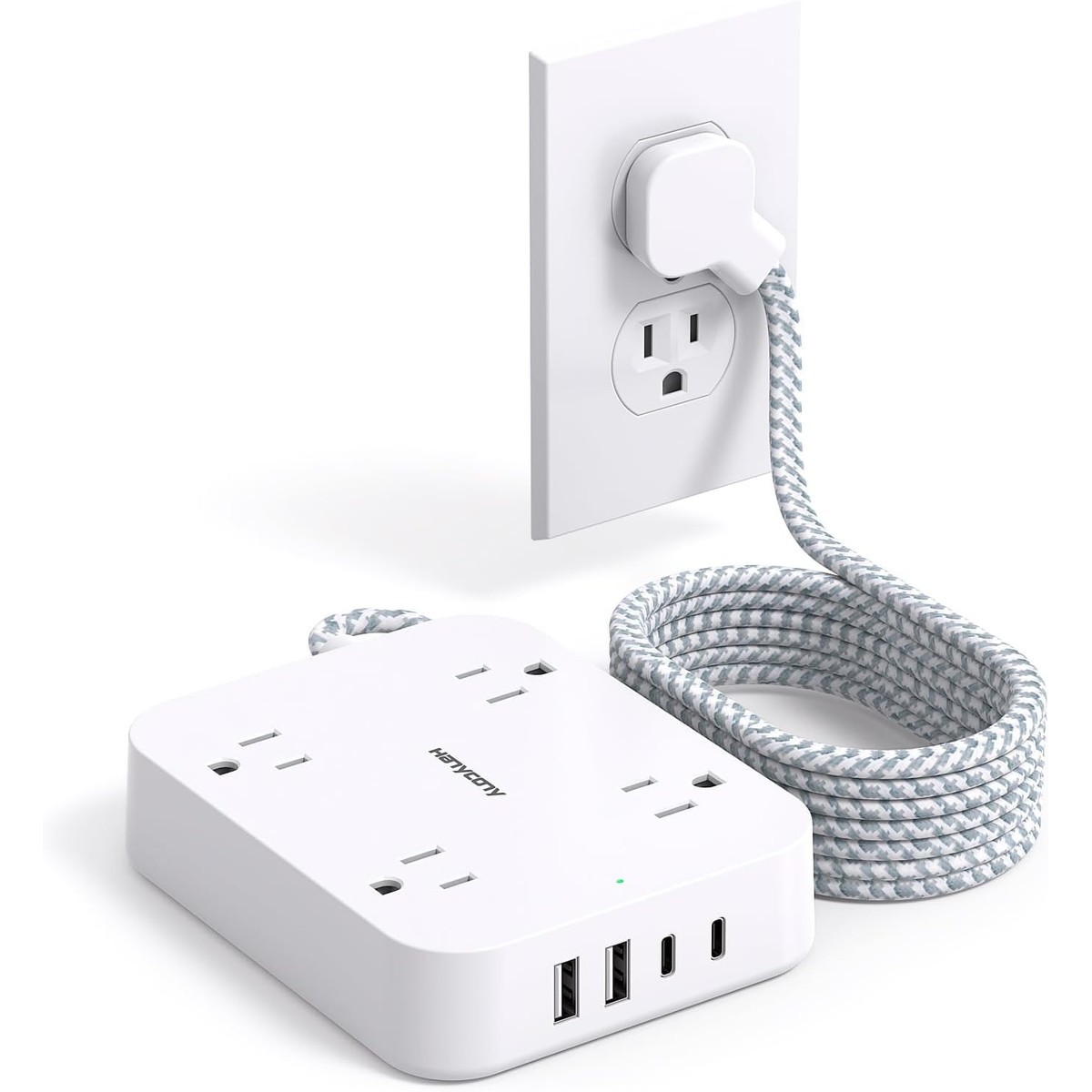 10 Ft Extension Cord Hanycony Ultra Thin Flat Power Strip 4 Outlets 4 Usb Ports