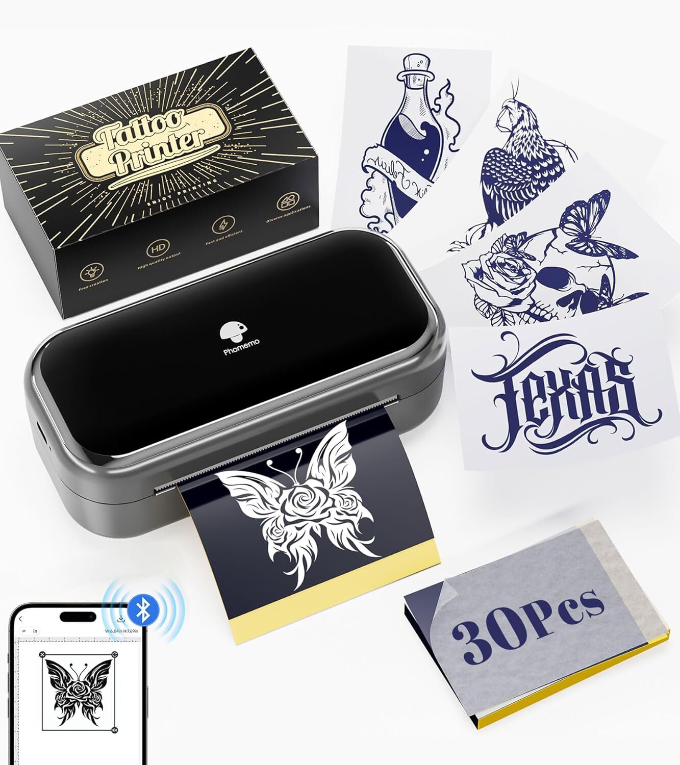 Phomemo Tattoo Machine,tattoo stencil printer with 30pcs tattoo transfer paper
