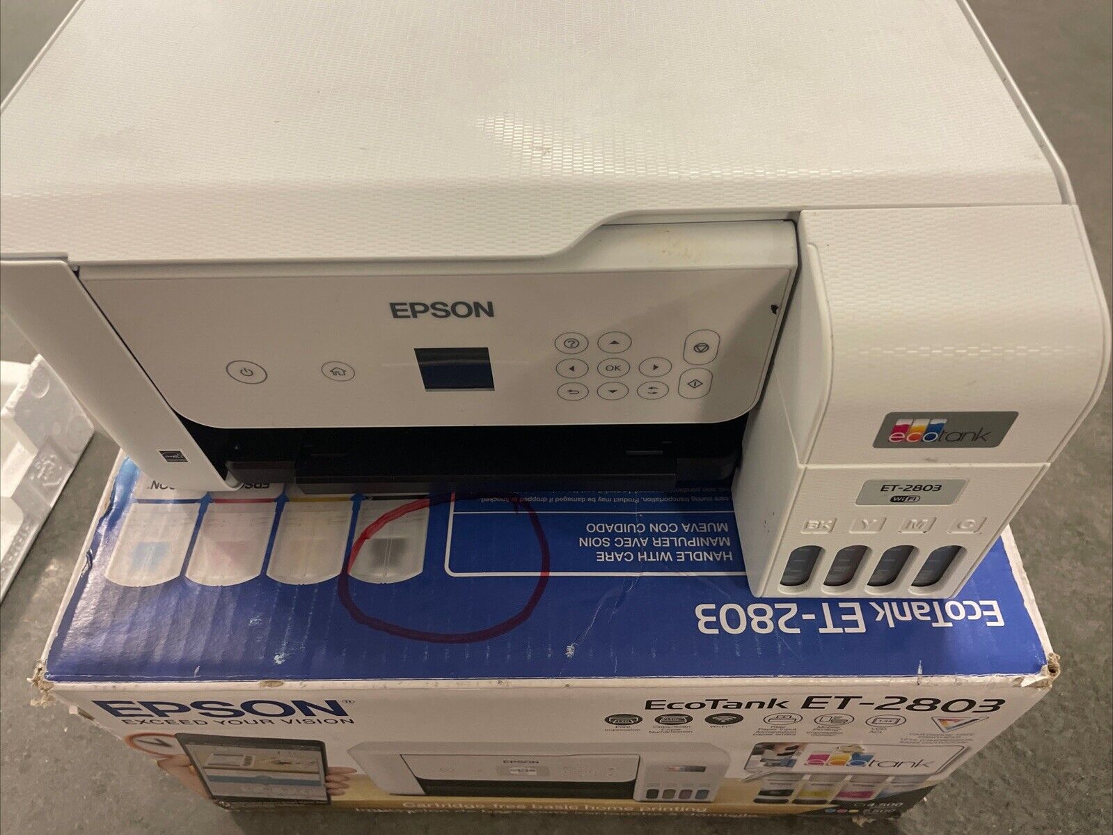 Epson Eco-Tank ET- 2803 Color All-in-One printer Used / working in Open Box